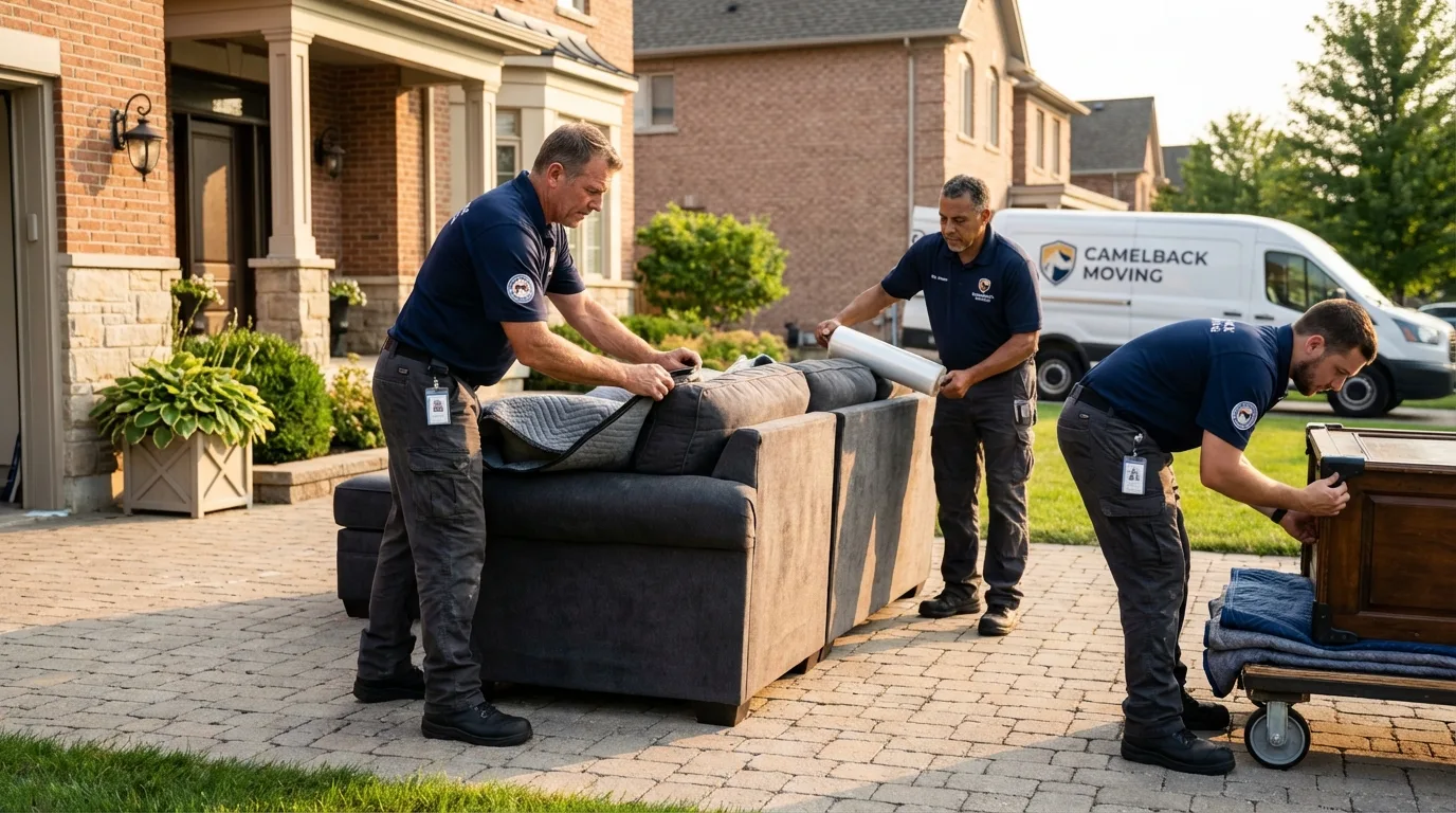 Large estate moving crew wrapping furniture in Jamaica, NY