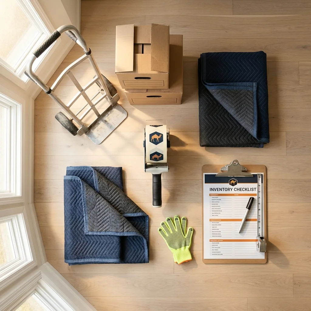 Professional moving supplies and packing materials layout for Jamaica residential relocations